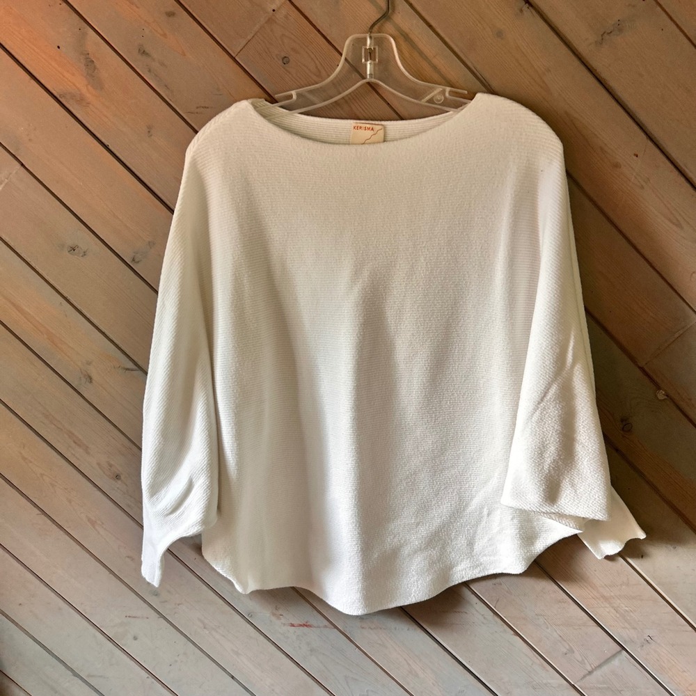 Kerisma Ryker White Ribbed Knit Dolman Sleeve Boat Neck Sweater Top S/M G550